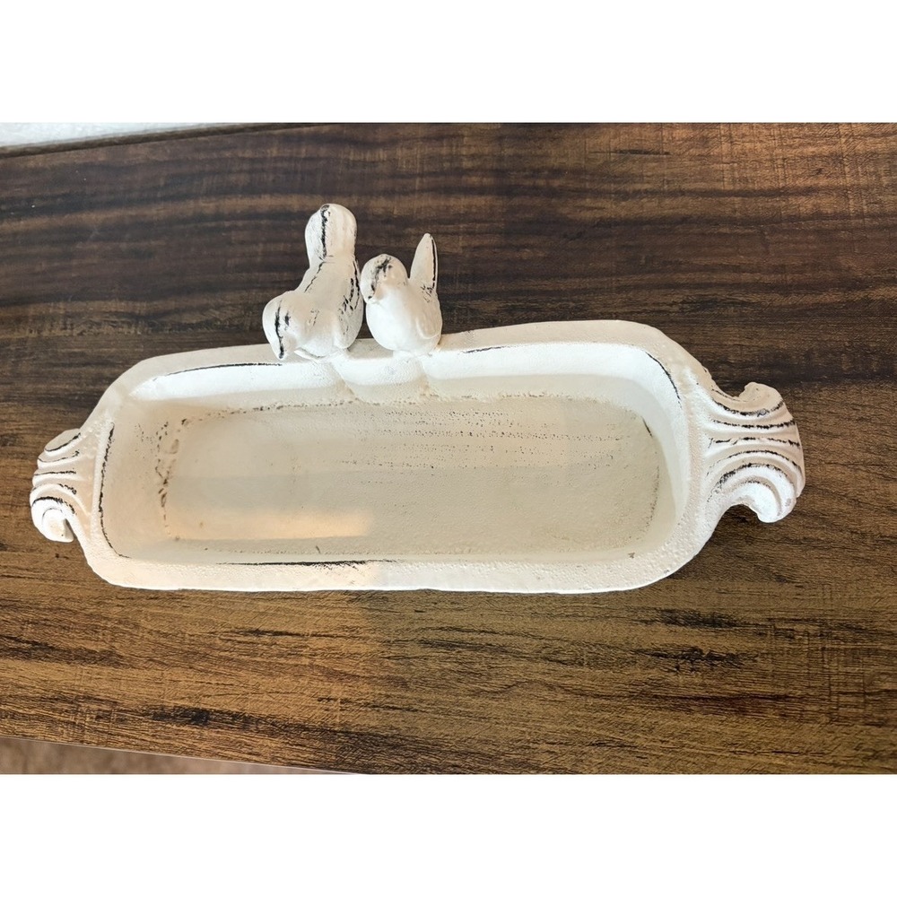 Rustic Cast Iron Off White Bird Bath/Feeder 12x4x3.5in